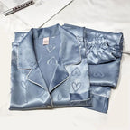 Ice Silk Pajamas Women's Long Sleeve Lace Premium Sense Two Piece Suit Sweet Homewear Love Blue Ladies Sleepwear Loungewear