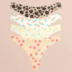 FINETOO 4Pcs Ultra Soft Underwear For Women Sexy Graphic Print Seamless Thongs Female Stretch Leopard G Strings Comfort Lingerie