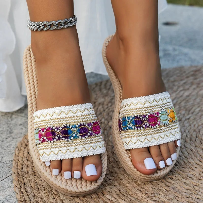 Bohemian Tassel Platform Slides – Women's Summer Sandals
