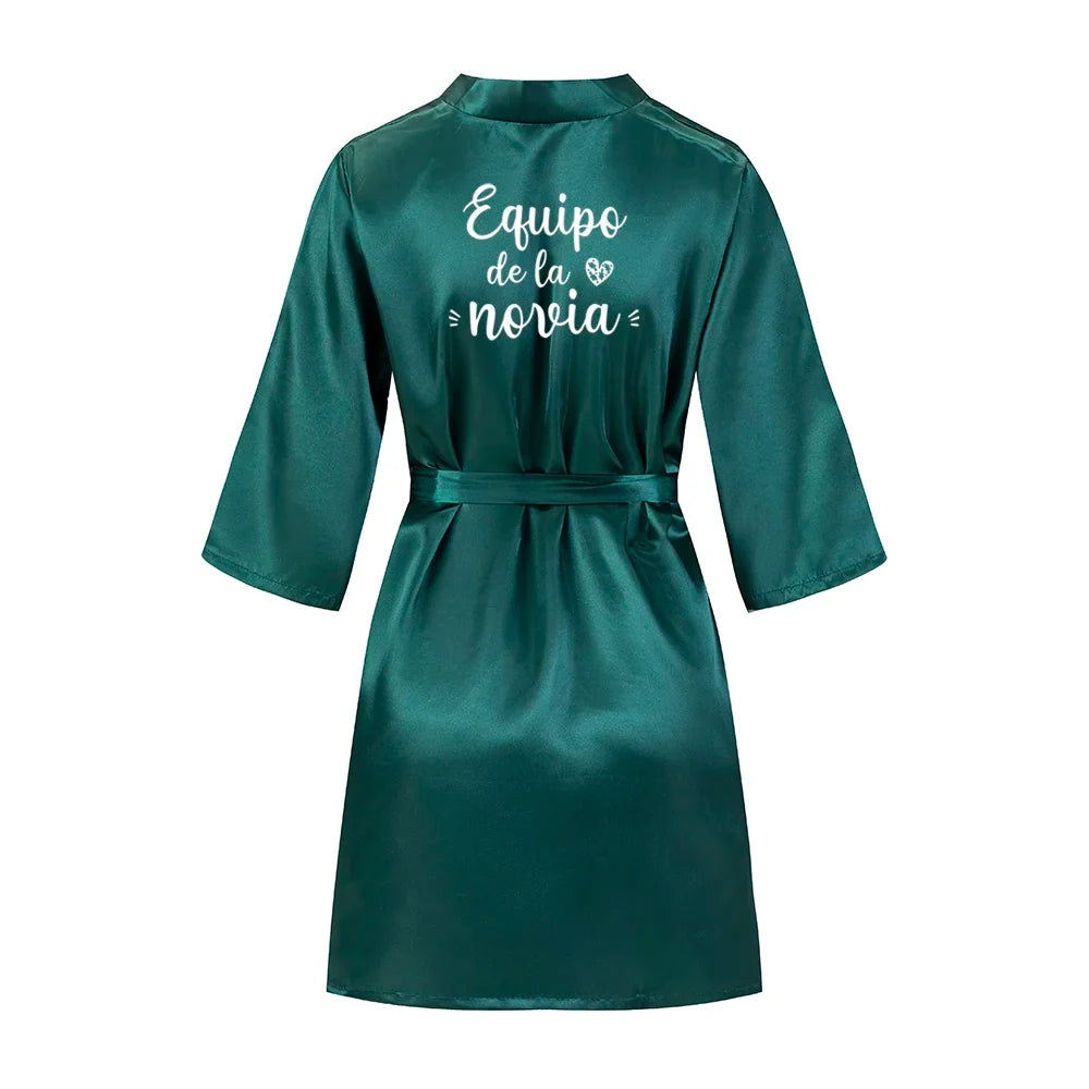 Sage Green Bridal Satin Robe Women Spanish Wedding Robe Novia Kimono Bride Party Bridesmaid Robes