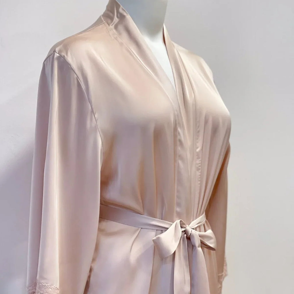 Bridal Kimono Robes Only Beautiful Sexy Pajamas Women's Bathrobe Pure French High Quality Nightgown Lace Mesh Bow Dressing Gowns