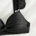 Sexy Black Ribbed Swimwear High Waisted Bikinis Sets 2026 Ruffled Swimsuit Cross Bandage Bathing Suit Brazilian Bikinis De Mujer