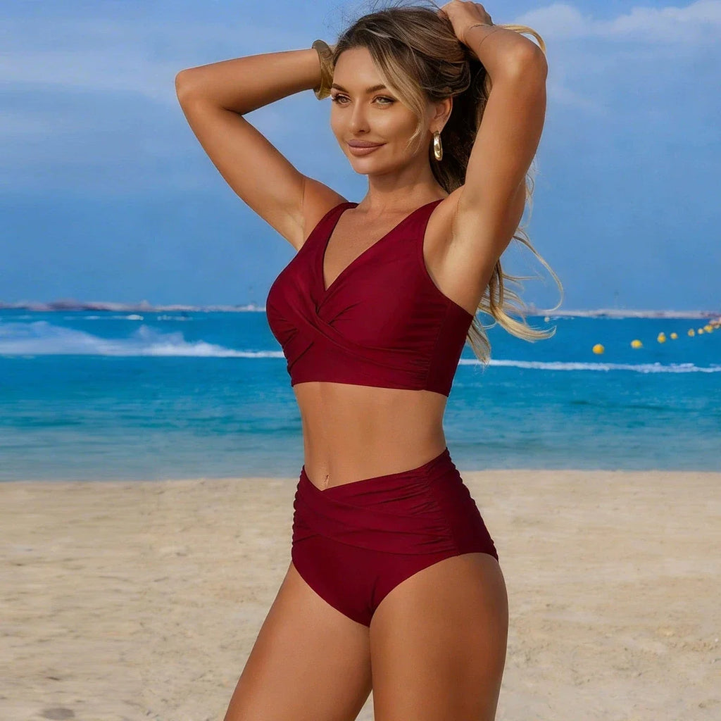 VigoBreviya 2027 Sexy Solid Strapped Swimwear Women Cross Push Up Bikini Set Brazilian Lady Swimsuit High Waist Beach Bath Suit
