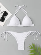 2025 Halter Bra Cup Bikini Sexy Swimsuit Female White Swimwear Women Push up Bikini set Brazilian Bathing Suit Bandeau Swim suit