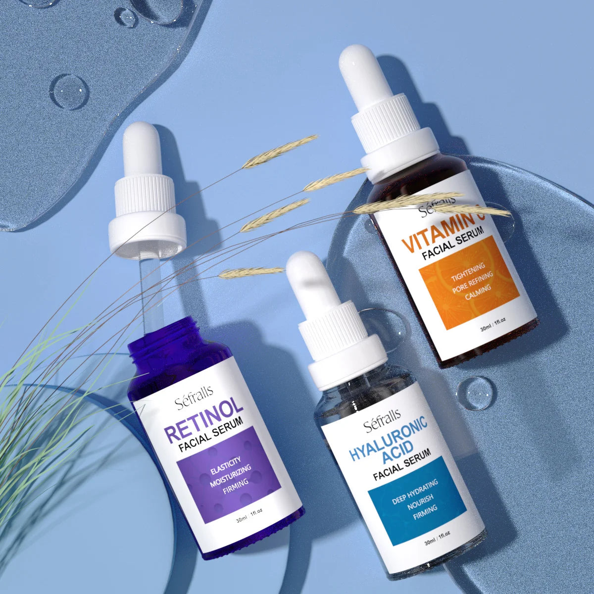 Sefrallys Act Face Serum Special – Premium Combo  -  Essence Set 30ml*3pcs With Vitamin-C Vitamin-A and Hyaluronic Acid Serum For Glistening -  Firming Hy