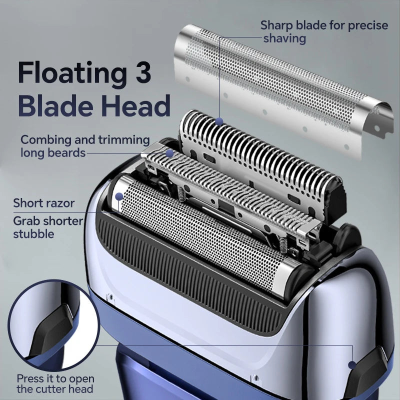 Electric Razor for Men Wet & Dry Foil Shaver with 3-Blade & Edge