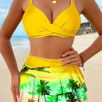 Hot Sale Of The Season New High Waist Bikini with Skirt Large Size Separate Design Sexy Cross Border Swimwear Floral Lace Edge E