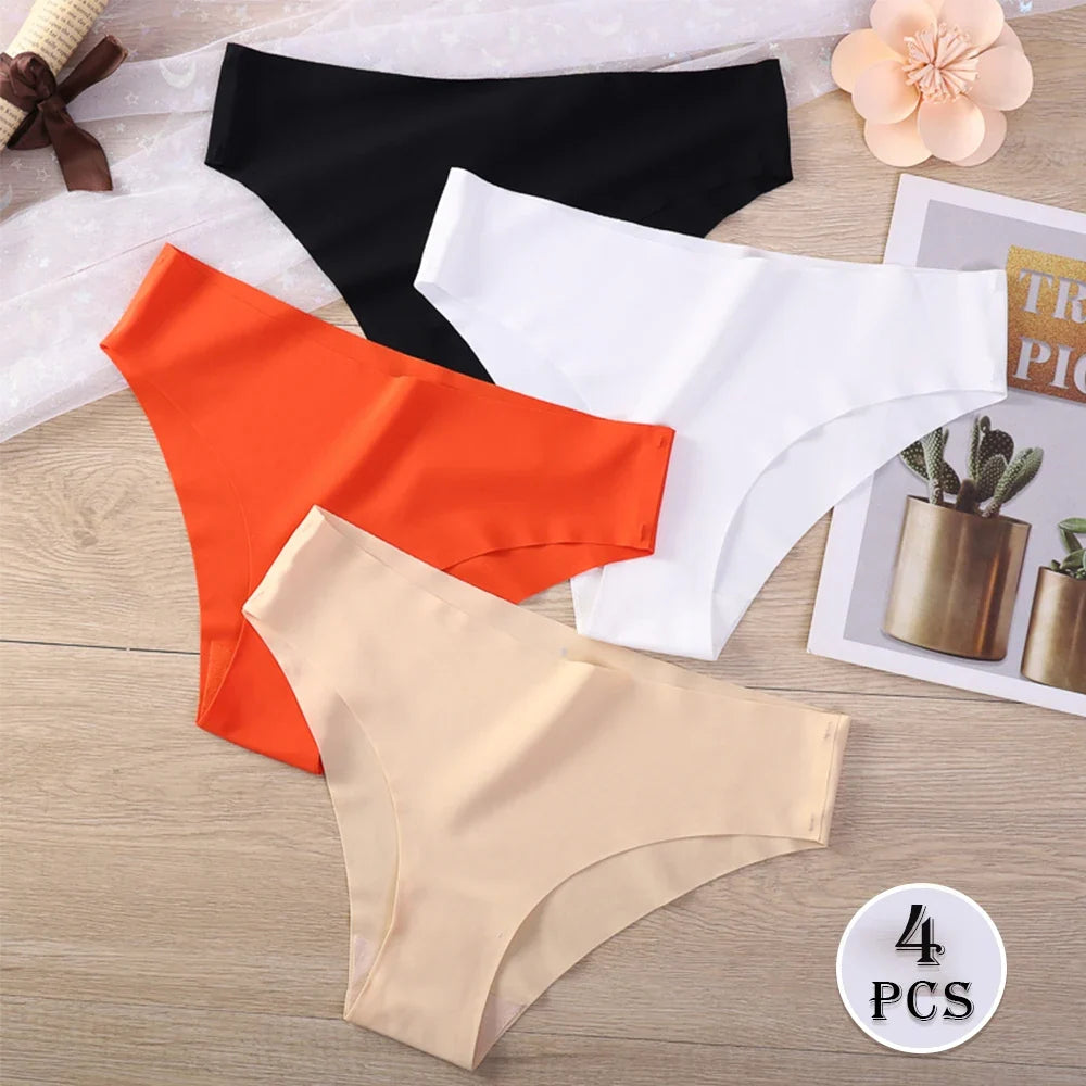 Seamless Thongs for Women No Show Thong V-waisted Stretch Breathable Sexy Panties Underwear 4 Pack