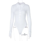 Long Sleeve Bodysuit Women Y2k Clothes Button Lapel Sexy Tops Autumn Winter Fashion Stretch Tight Elegant Body Suits Women 2024