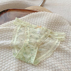Women's panties  Cross waistband Hipsters Low Rise Lace Strappy Panties Transparent Mesh Floral Pattern Sweet Bowknot sexy femal