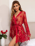 5xl 6xl Blue Kimono Femme Lace Robe Transparent Dress Plus Size Clothing Sexy Peignoirs For Women Nightie Long Sleeve Nightgowns
