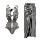 2025 New Swimsuit High-End Design 2/3Pcs Floral Print Ruffle Slimming Holiday Sexy Hot Spring One Piece Swimsuit for Women