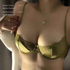 Sexy Hot Bra for Women Half Cup Ultra-thin Lace Large Breasts Show Small Chest Anti-sagging Bra Set Lencerias Sexy Underwear