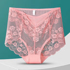 Women High Waist Plus Size Panties Sexy Lace Mesh Floral Transparent Briefs Fashion Underpants Lingerie  Seamless Underwear