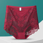 Women High Waist Plus Size Panties Sexy Lace Mesh Floral Transparent Briefs Fashion Underpants Lingerie  Seamless Underwear