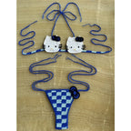 Sanrio Cute Bikini Set Crochet Girls Swimsuit Hello Kitty Sexy Bathing Suit Kwaii Women Swim Suit Bandage Micro Bikinis Swimwear