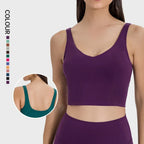 SHINBENE Women's V-neck Slimming Fitness Long-sleeve Padded Short-sleeve Sports Bra Yoga Bra Classic Athletic Tank Top