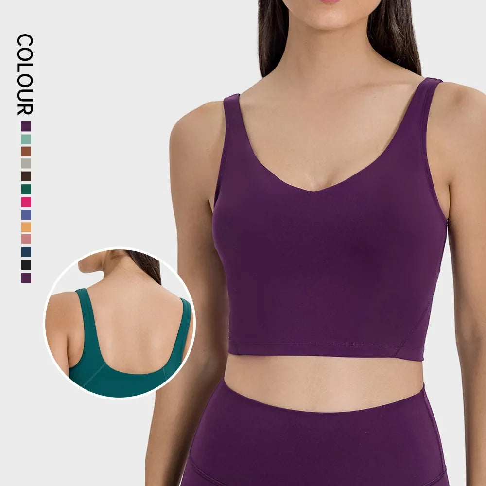 SHINBENE Women's V-neck Slimming Fitness Long-sleeve Padded Short-sleeve Sports Bra Yoga Bra Classic Athletic Tank Top