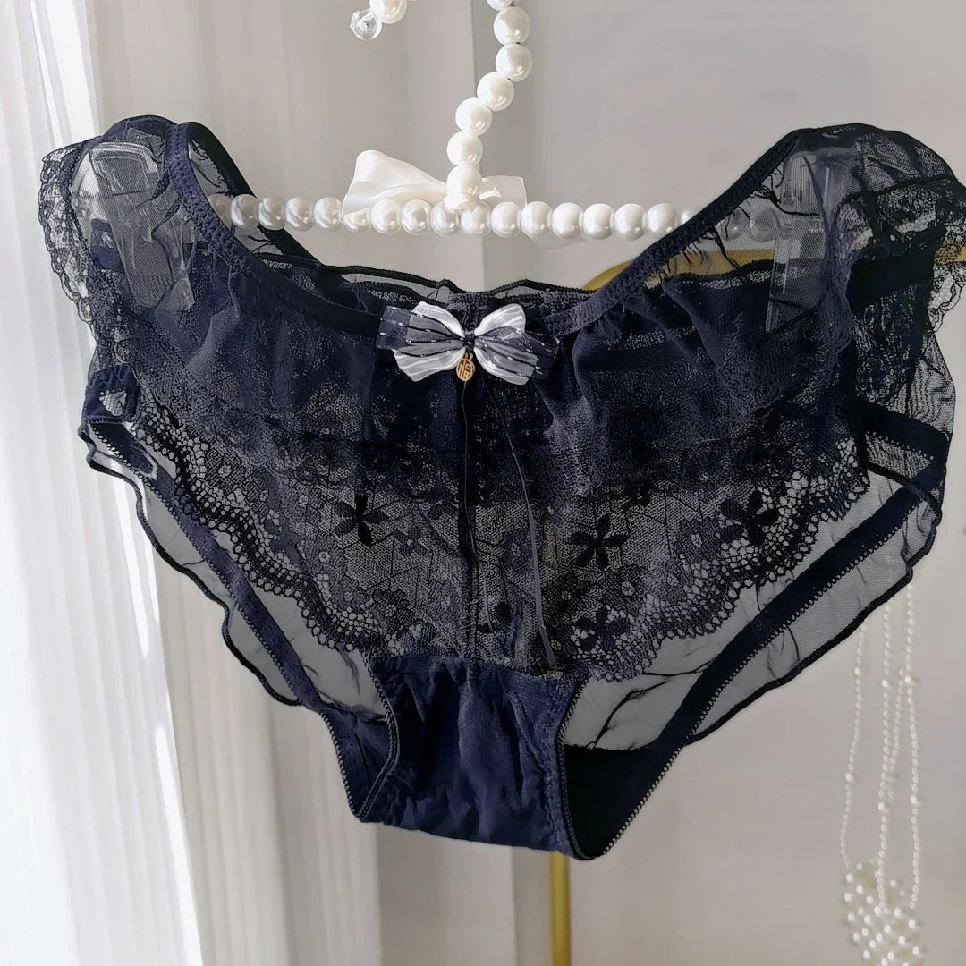 Lolita Ruffled Lace Mesh Panties Sexy And Airy With A Low Waist And Sweet Bow Japanese Lolita Panties Comfortable And Elegant