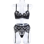 Tornova Sexy 3-piece Lace Underwear for Women Solid Color Mesh Embroidery Patchwork See-through Women's Garters Lingerie Suit