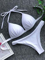 2025 Halter Bra Cup Bikini Sexy Swimsuit Female White Swimwear Women Push up Bikini set Brazilian Bathing Suit Bandeau Swim suit