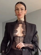 Women Sexy Lace Reflective One-piece Suit Chic Hollow-out Long Sleeve See Through Set 2026 Fashion Lady Street Party Club Outfit