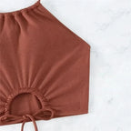 Brown Ribbed Swimwear Shorts Swimsuits Women Halter Bikinis Sets String Drawstring Bathing Suit Beachwear Sexy Bikini 2026 Mujer