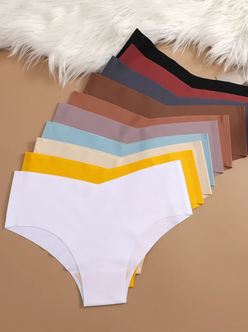 10pcs Hot Sale Women's Panties Seamless Underwear Ultra-thin Solid Briefs Female V-Waist 10 Colors panty Silk Lingerie