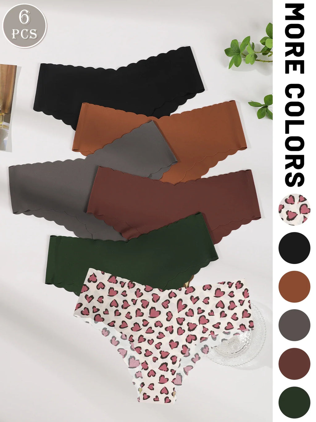 6-Pack Women's Underwear, Solid Color and Printed Mix, Seamless, Bare-Feel, Sexy and Comfortable Bikini Panties