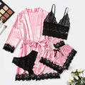 2025New Women's Pajama Fashion 4-piece Set Lace Satin Strap Sexy Pajama Set Dress Skin friendly Comfortable Casual Pajama Skirt