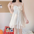 Elegant Sweet Simple Solid White Women Robe Gown Sets Chic Lace Bow Mesh  Sleepwear Breathable Slim Nightdress