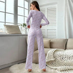 New Women Soft Comfortable sexy Floral Print Pajama Set Long Sleeve Top and Pants Loungewear Sleepwear Two Piece Set Homewear