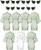 7 Pcs Bride Bridesmaid Robe Sets for Wedding Bridal Party Satin Robes Maid of Honor Robe with Heart Shaped Sunglasses