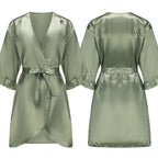 Grass Green Bride Satin-Silk Robe Women Bridal Party Sister Team Mother Shower Gift Bridesmaid Wedding Short Robes with Ruffle