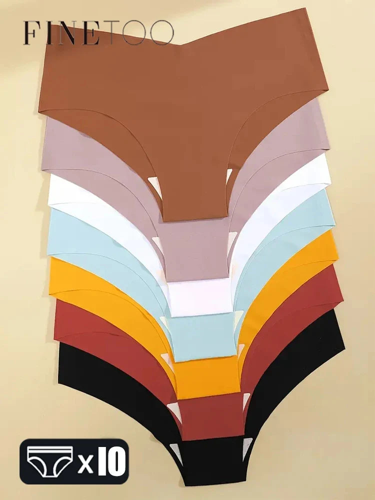 10pcs Hot Sale Women's Panties Seamless Underwear Ultra-thin Solid Briefs Female V-Waist 10 Colors panty Silk Lingerie