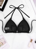 1Pc Women's Sexy Bikini Top Bra Swimsuit Summer Beach Style Solid Color Hanging Neck Bareback Strap Bikini Swimsuit Bra Swimsuit
