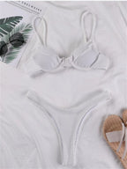 Sexy Underwire Bikini 2025 Women White Black Push Up Ribbed Micro Swimwear Brazilian Beach Bathing Suit Pleate Thong Swimsuit