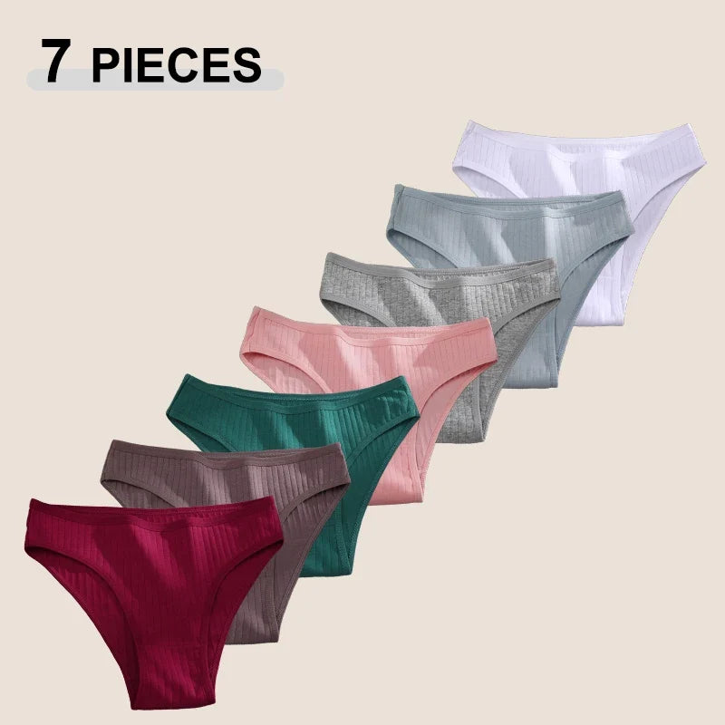 7PCS Women's Seamless Cotton Panties Ladies Low Rise Stripe Underwear Elastic Comfortable Cotton Briefs Breathable Sexy Lingerie