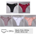 5Pcs/Set Women Cotton Brazilian Panties V Waist Female Underwear Comfortable Underwear Low Rise T-Back Bikini Girls Lingerie New