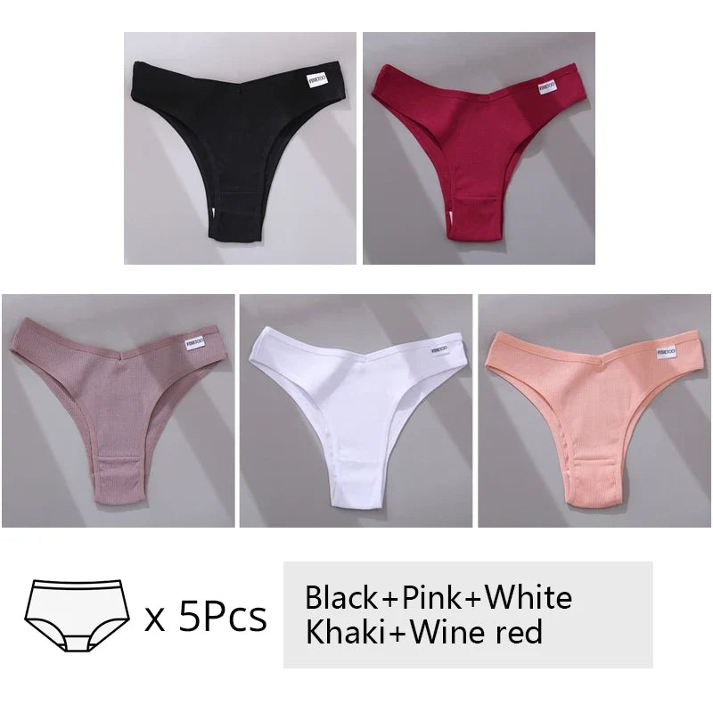 5Pcs/Set Women Cotton Brazilian Panties V Waist Female Underwear Comfortable Underwear Low Rise T-Back Bikini Girls Lingerie New