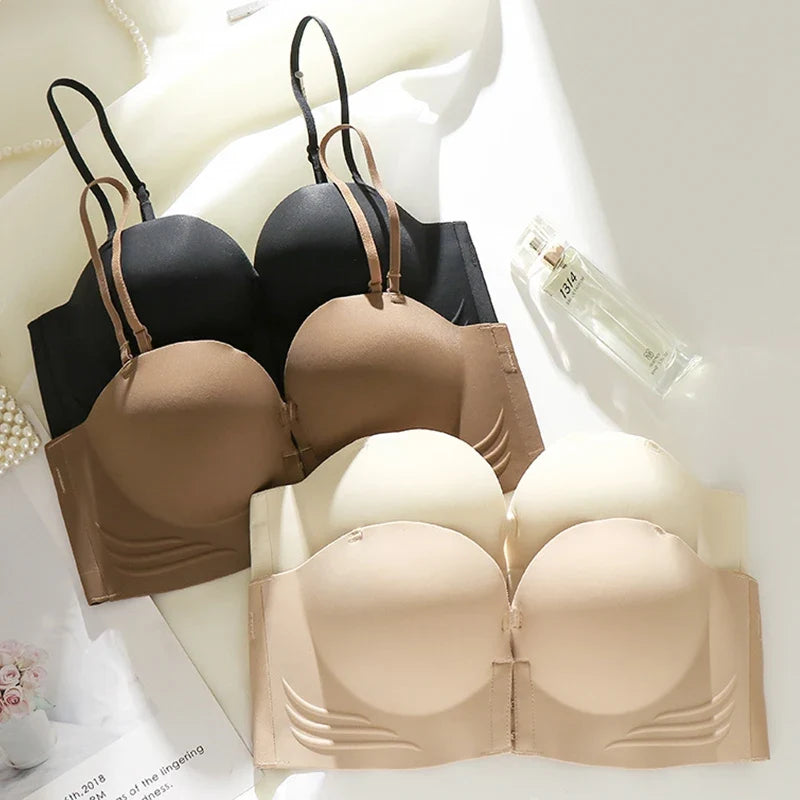 FINETOO Front Closure Sexy Push Up Bra Women Invisible Bras Underwear Lingerie For Female Brassiere Strapless Seamless Bralette