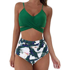 Hot 12 Colors Women Slim Bikini Sets High Waisted Sexy Swimwear 2 Pieces 2025 Solid/Floral Ruched Brazilian Swimsuit Cross Front