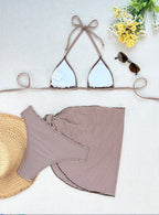 Women's 3 Piece Bikini Set with Wrap Coverup Halter Triangle Swimsuits