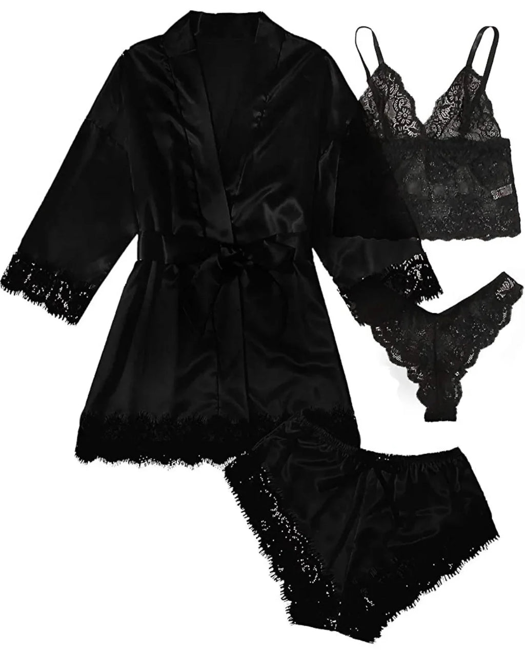 2025New Women's Pajama Fashion 4-piece Set Lace Satin Strap Sexy Pajama Set Dress Skin friendly Comfortable Casual Pajama Skirt