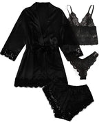 2025New Women's Pajama Fashion 4-piece Set Lace Satin Strap Sexy Pajama Set Dress Skin friendly Comfortable Casual Pajama Skirt