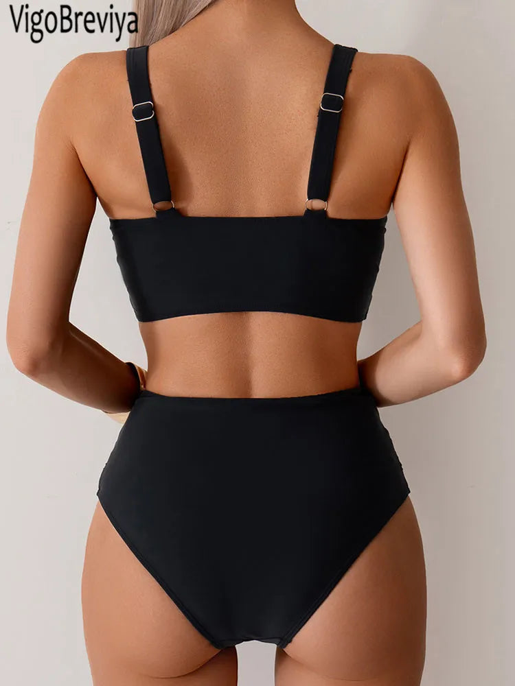 VigoBreviya 2027 Sexy Solid Strapped Swimwear Women Cross Push Up Bikini Set Brazilian Lady Swimsuit High Waist Beach Bath Suit