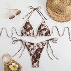 2026 Y2k Summer Cute Pink Sweet Patchwork Sets Cute Bow Design Sexy Lace-up Style Casual Bikini Swimsuit Beach Vaction Clothes