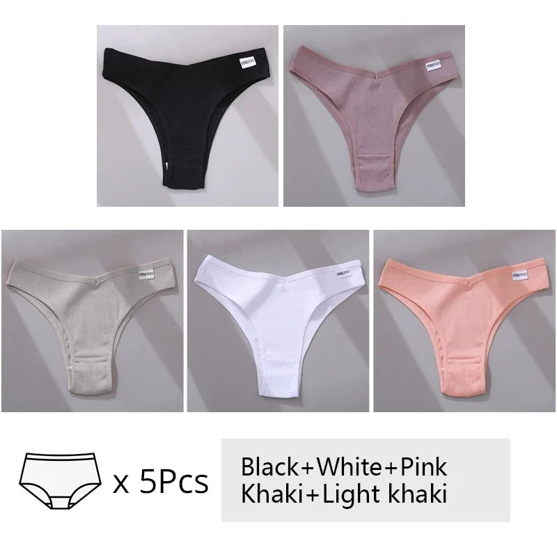 5Pcs/Set Women Cotton Brazilian Panties V Waist Female Underwear Comfortable Underwear Low Rise T-Back Bikini Girls Lingerie New