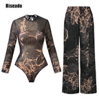 2025 New Trend Mesh Swimwear Women's Sheer Sexy High Waist Surfing One Piece Suit with Pants & Skirt Swimdress Smart Woman