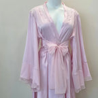 Bridal Kimono Robes Only Beautiful Sexy Pajamas Women's Bathrobe Pure French High Quality Nightgown Lace Mesh Bow Dressing Gowns